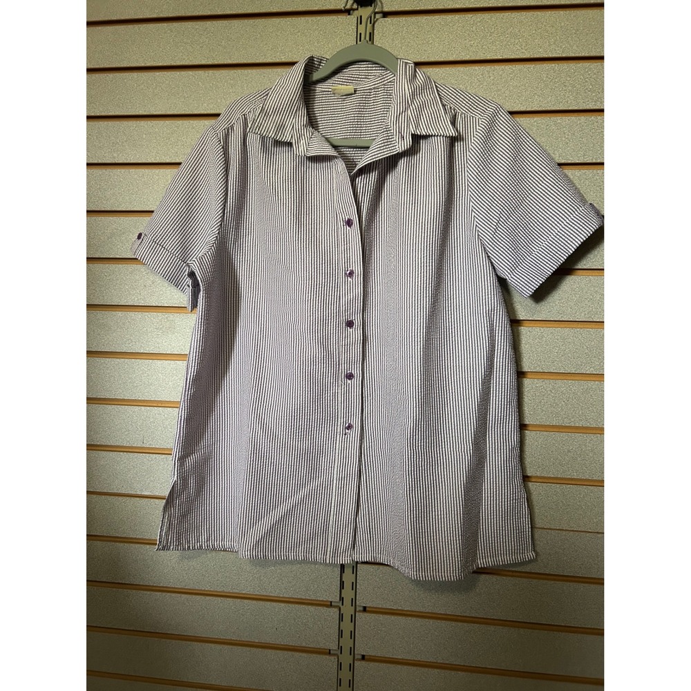 Boca Bay Purple White Striped Seersucker Short Sleeve Button Down Shirt